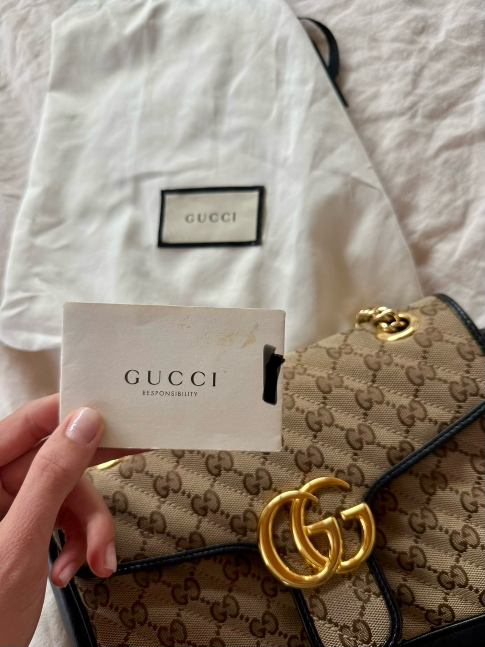 Gucci Beige GG Supreme Monogram Shoulder Bag with Black Trim - Picture 7 of 7